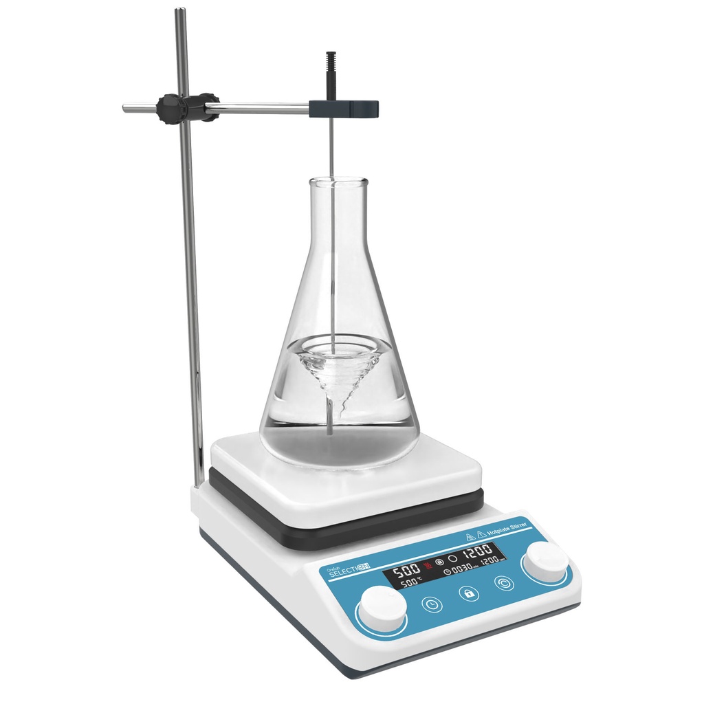 Agitador magnetico con calefaccion 5 lts. Modelo HS8Pro. Incluye sonda PT1000, varilla agitadora magnetica y soporte.